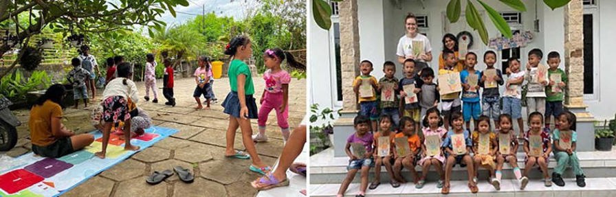 Aniek aan het werk vrijwilliger op Bali met de kinderen